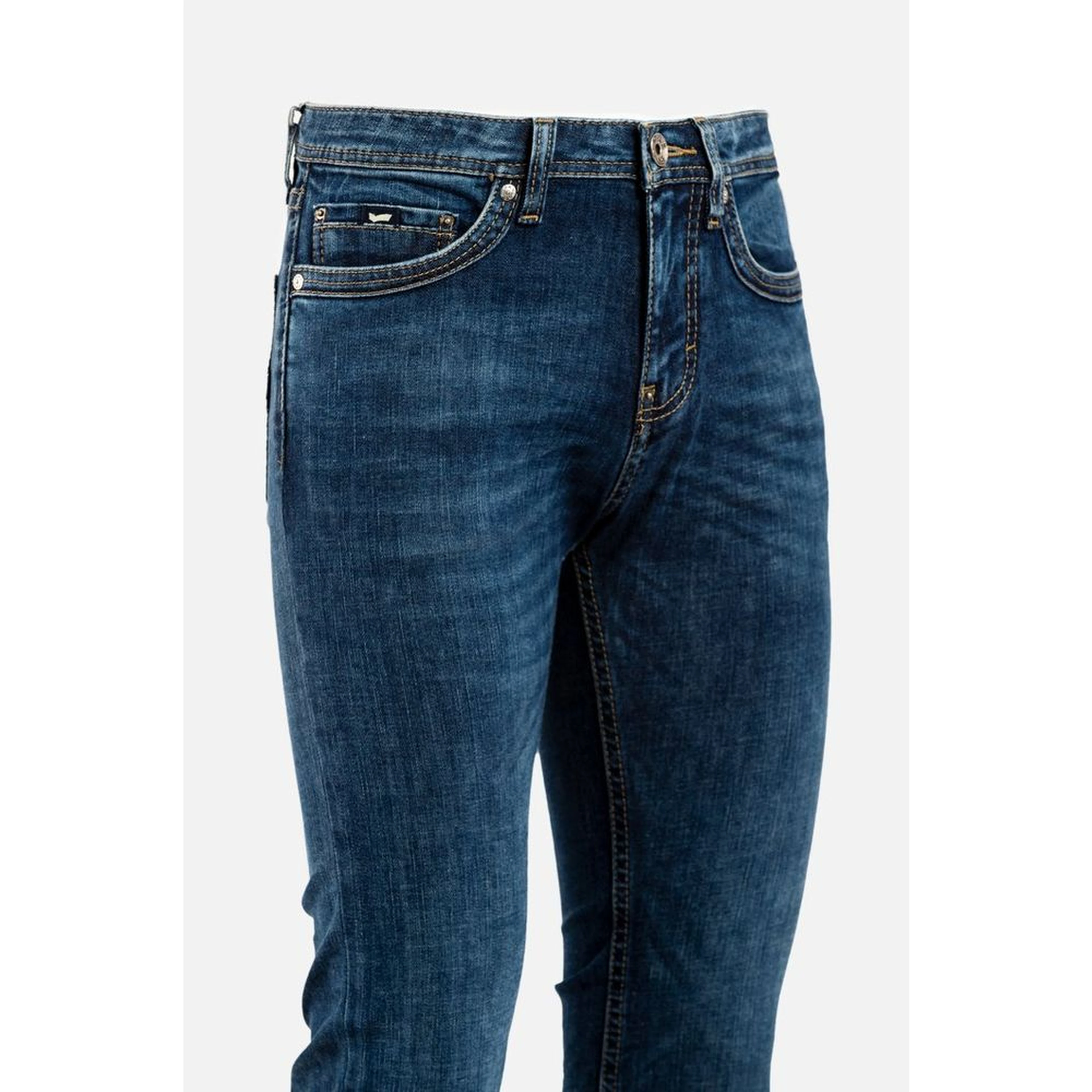 Blue Cotton Straight-Leg Jeans
