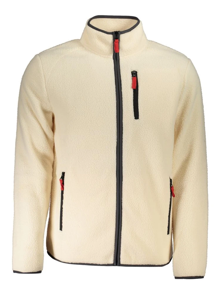 Beige Polyester Men Sweater with Multiple Pockets