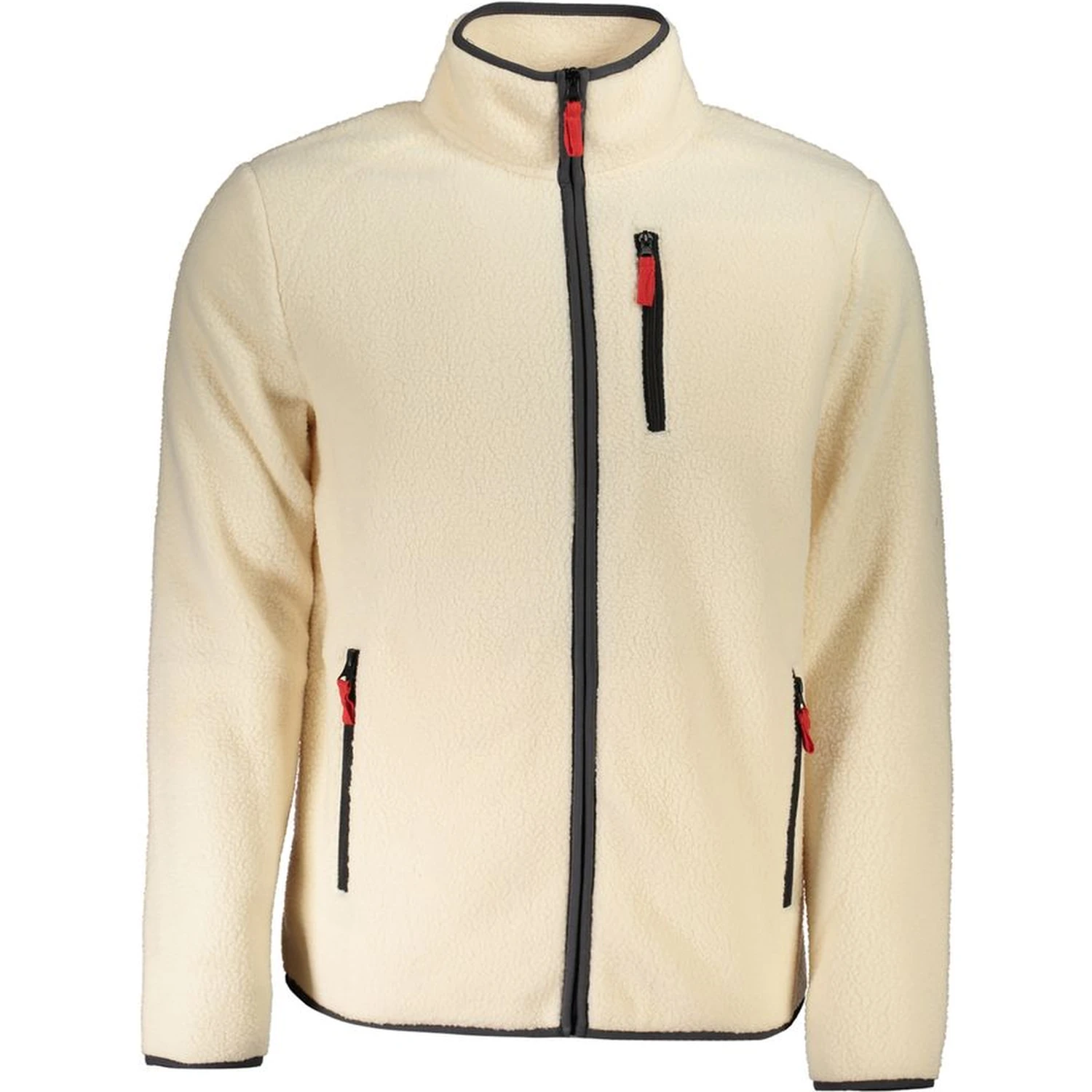Beige Polyester Men Sweater with Multiple Pockets