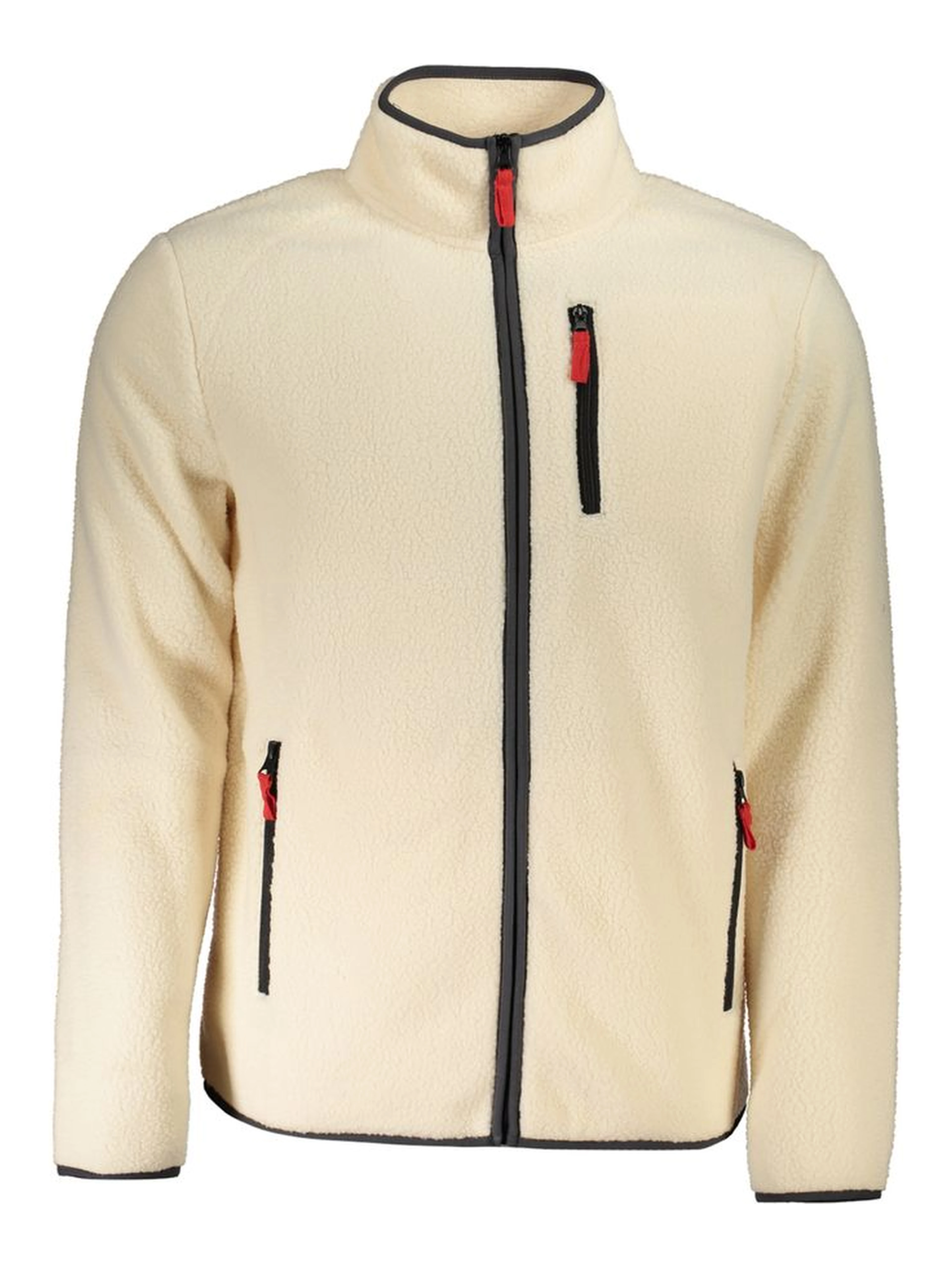 Beige Polyester Men Sweater with Multiple Pockets