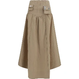 Beige Cotton Midi Skirt