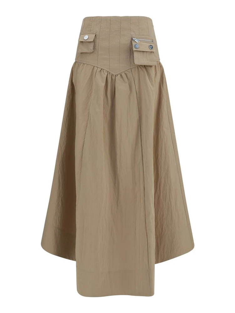 Beige Cotton Midi Skirt