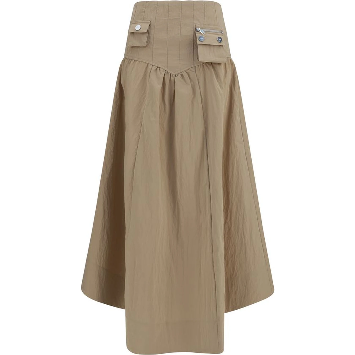 Beige Cotton Midi Skirt