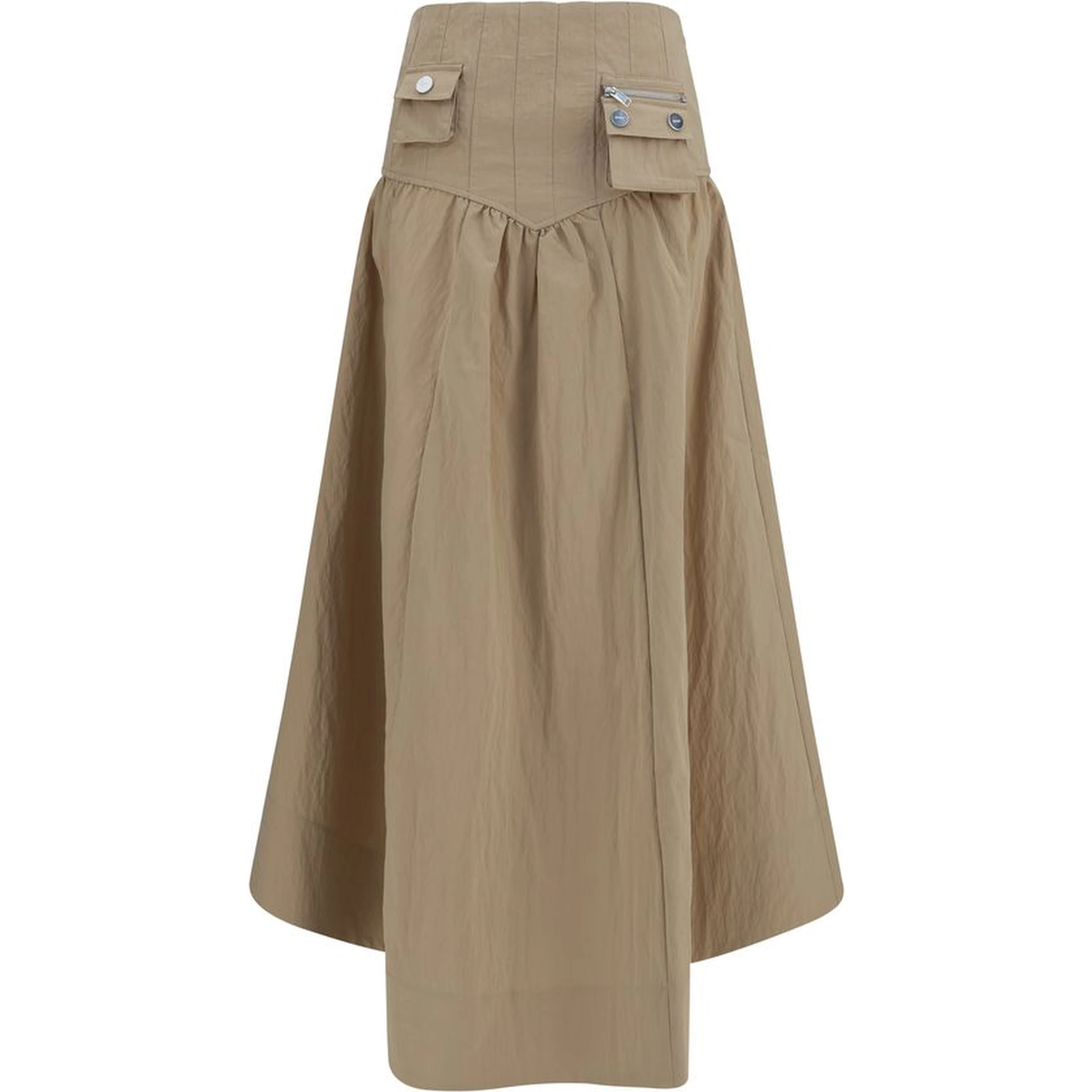 Beige Cotton Midi Skirt