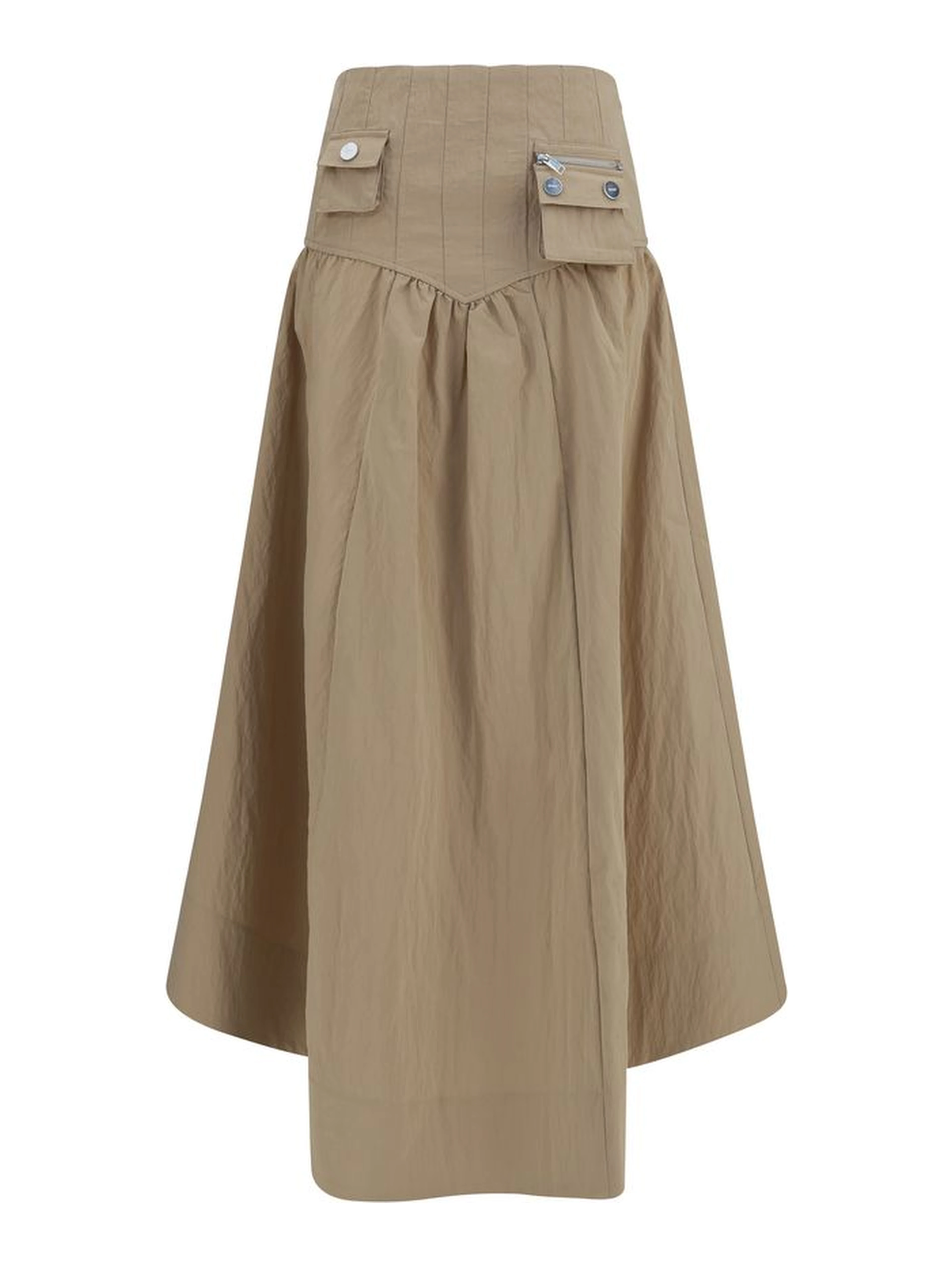 Beige Cotton Midi Skirt