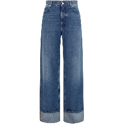 Blue Cotton Straight-Leg Jeans