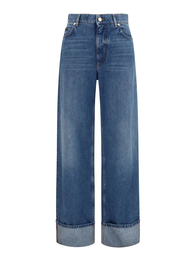 Blue Cotton Straight-Leg Jeans