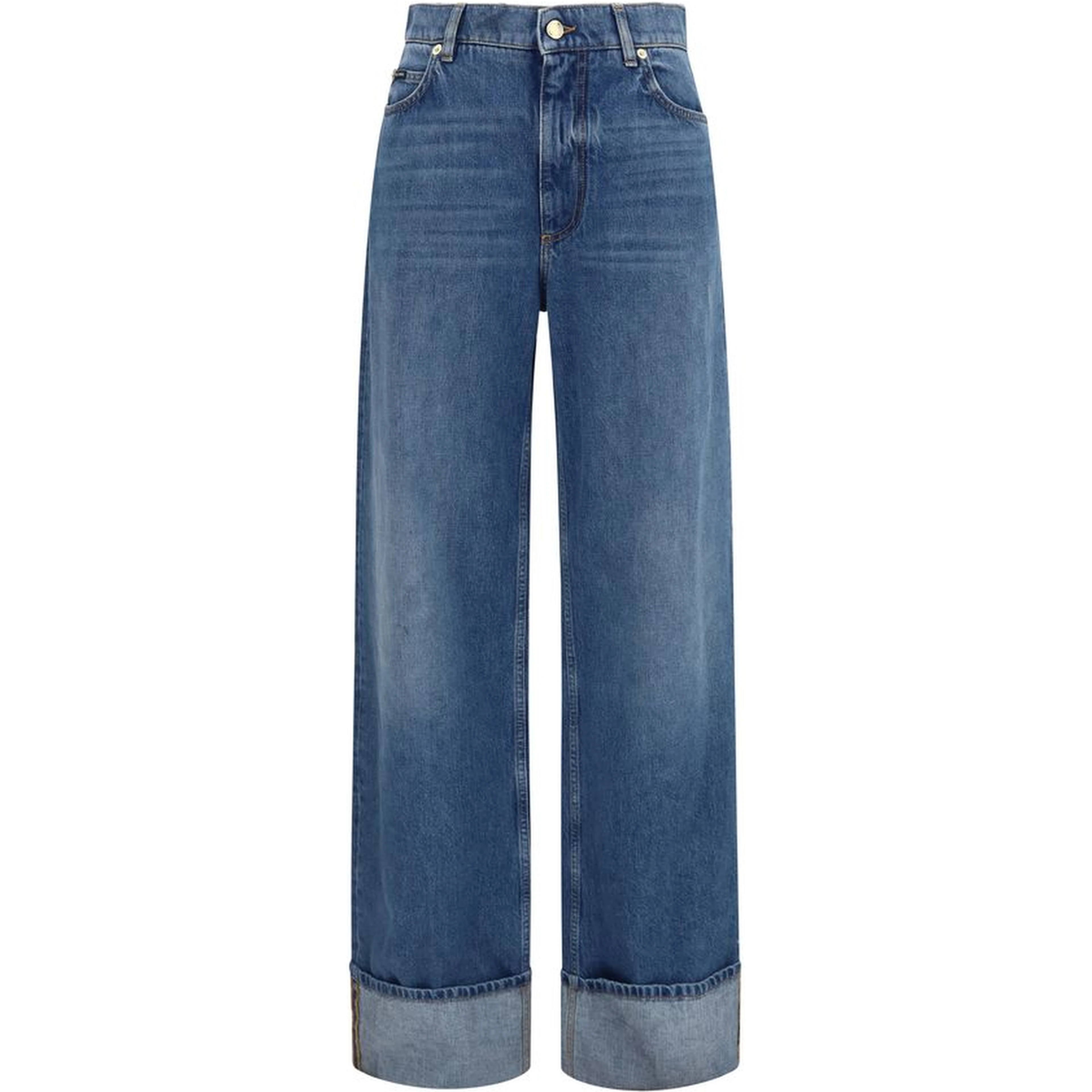 Blue Cotton Straight-Leg Jeans