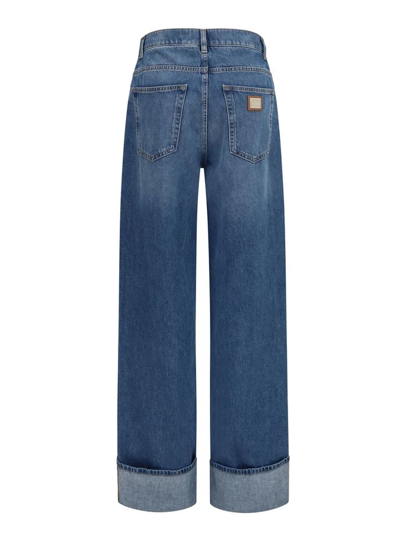 Blue Cotton Straight-Leg Jeans