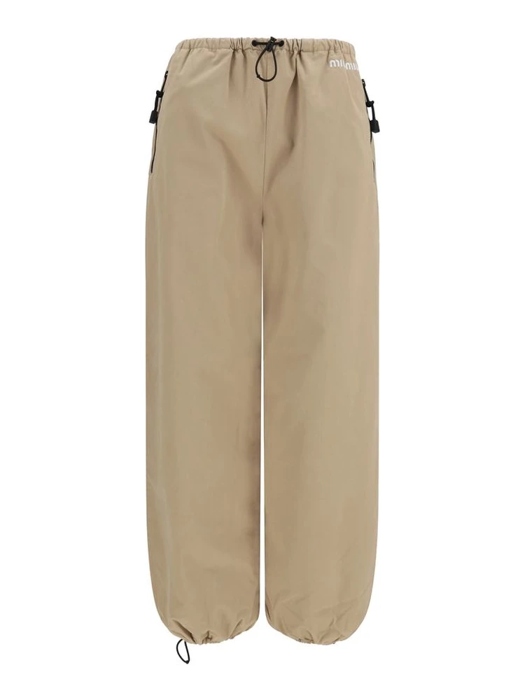 Beige Cotton Athletic Pants