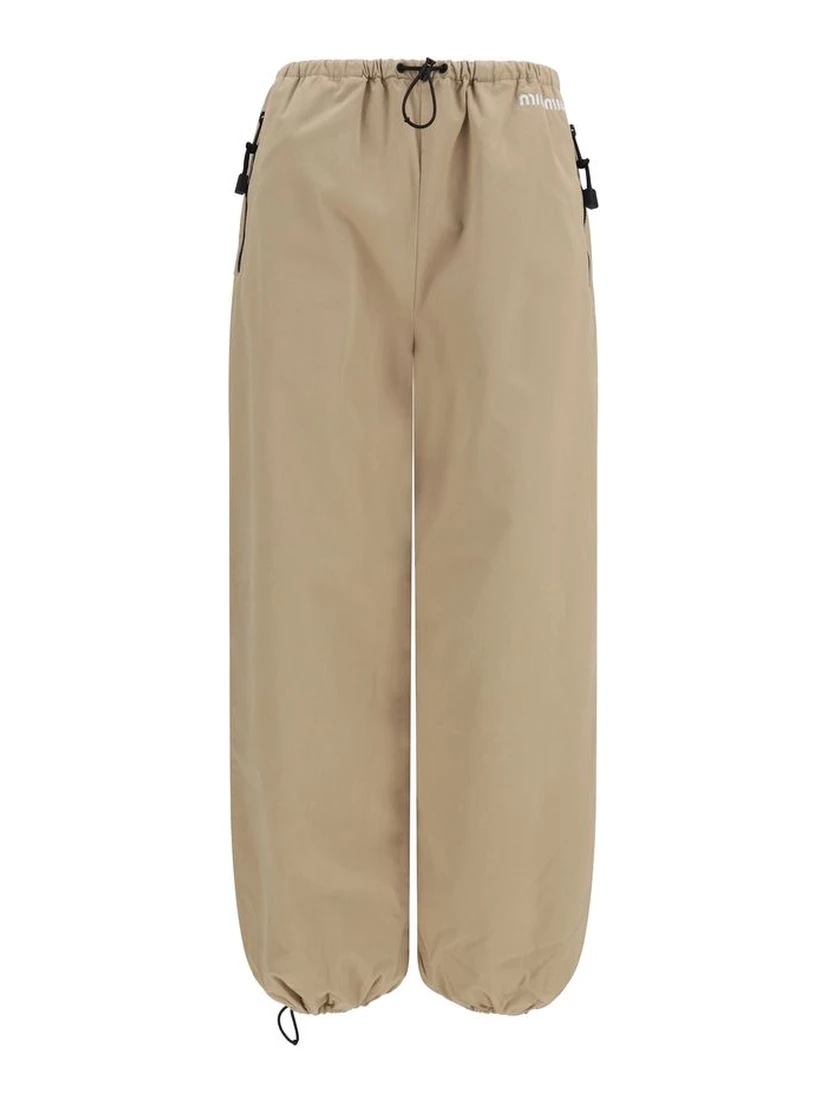 Beige Cotton Athletic Pants