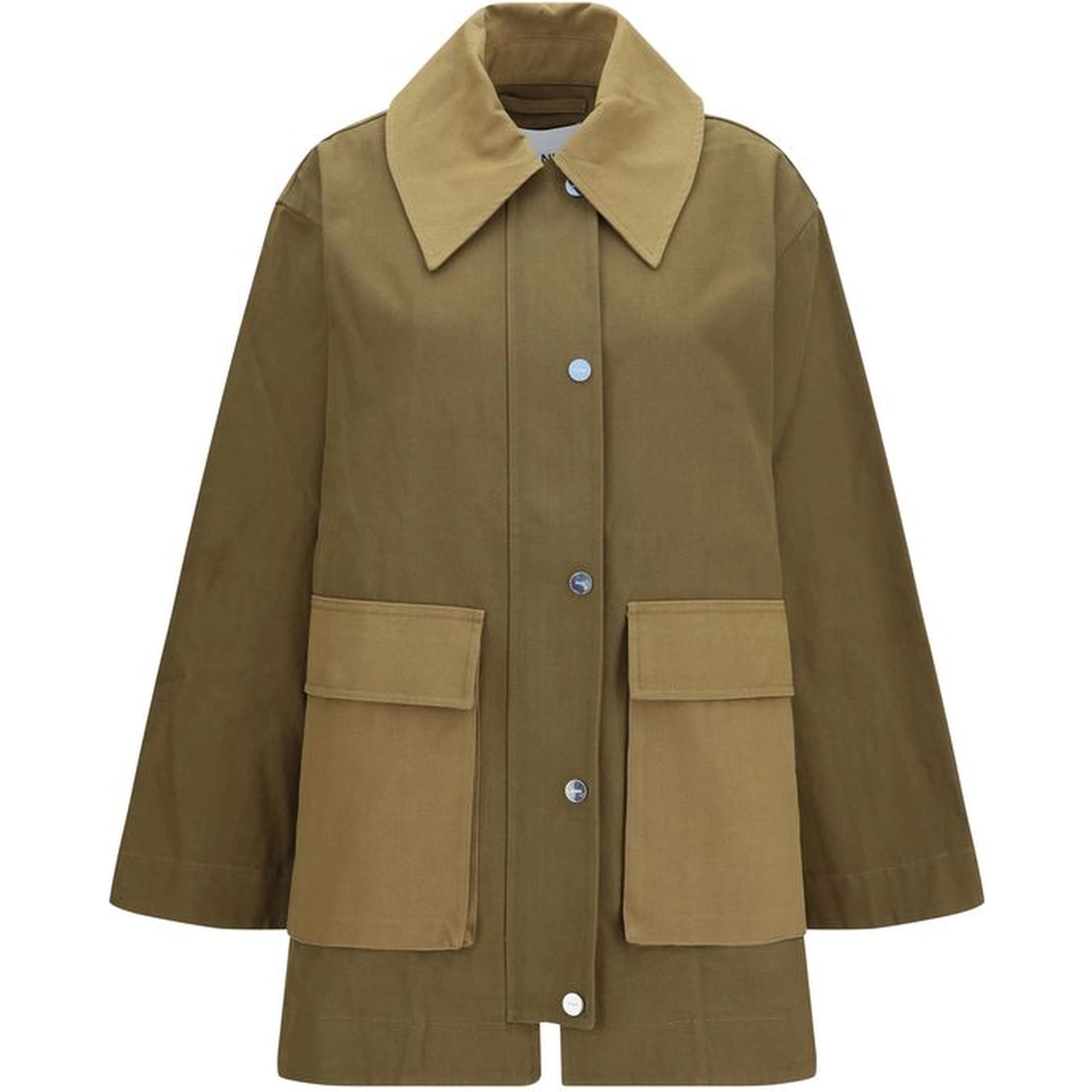 Bicolor Cotton Full-Length Jacket