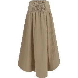 Beige Cotton Midi Skirt