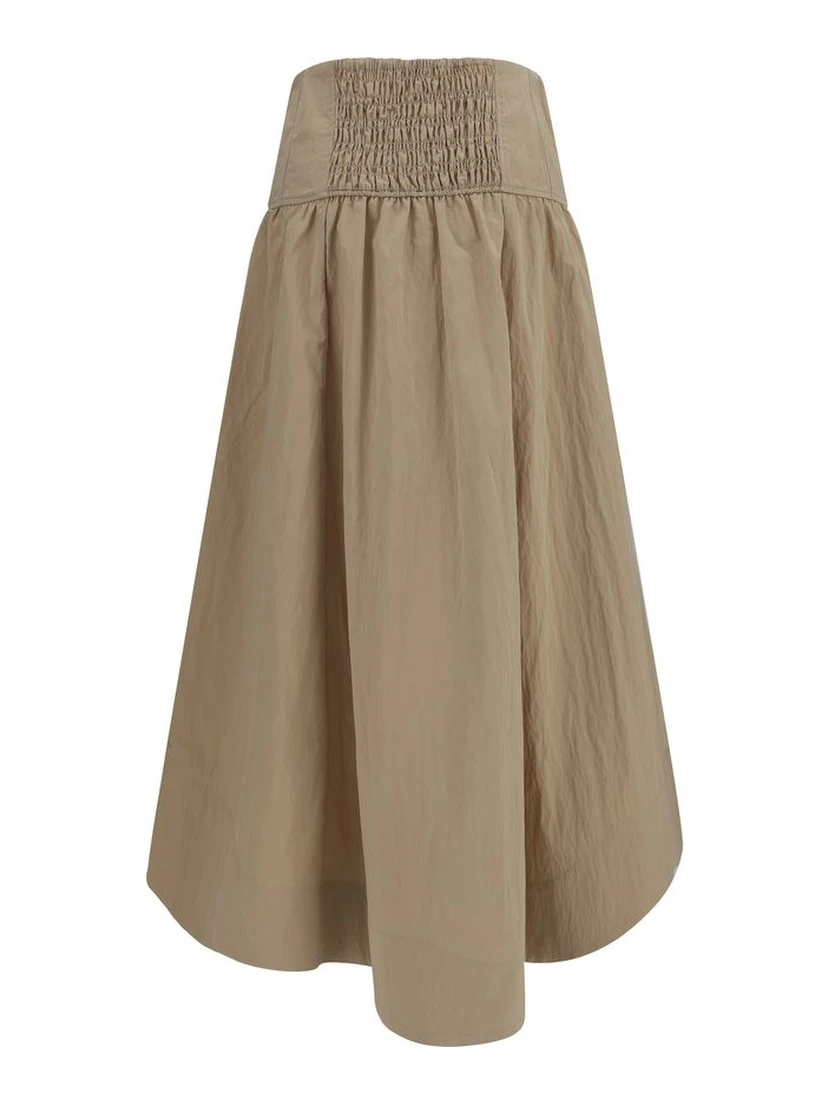Beige Cotton Midi Skirt