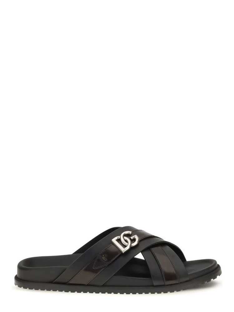 Black Calf Leather Bos Taurus Sandals