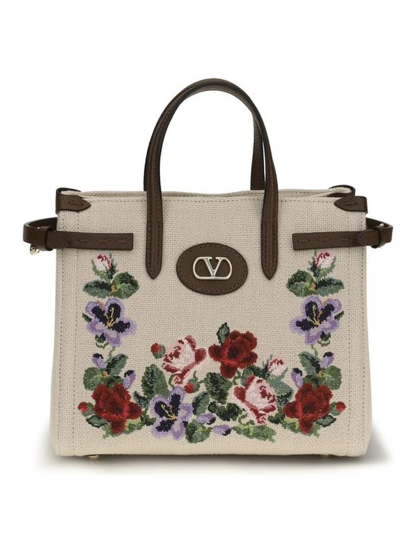 Beige Linen Shoulder Bag