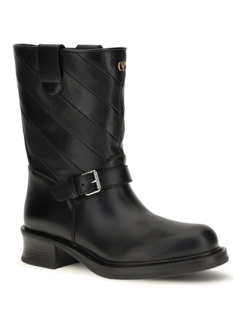 Black Calf Leather Bos Taurus Ankle Boots