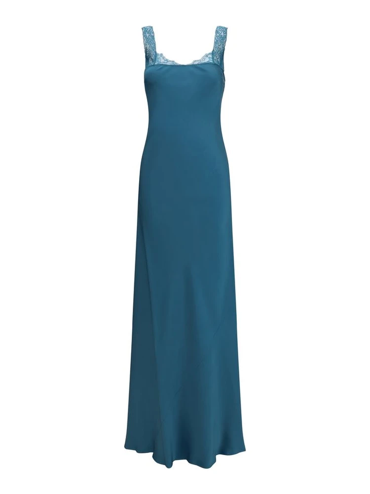 Blue Acetate Long Dress
