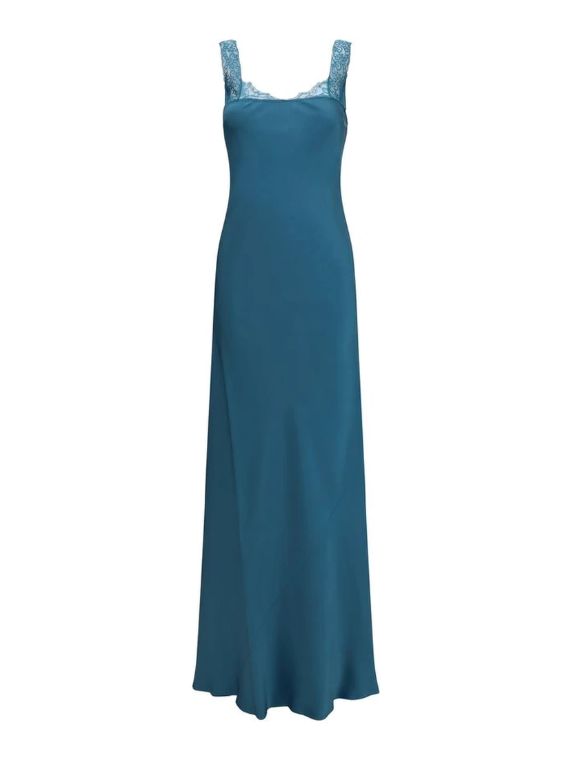 Blue Acetate Long Dress