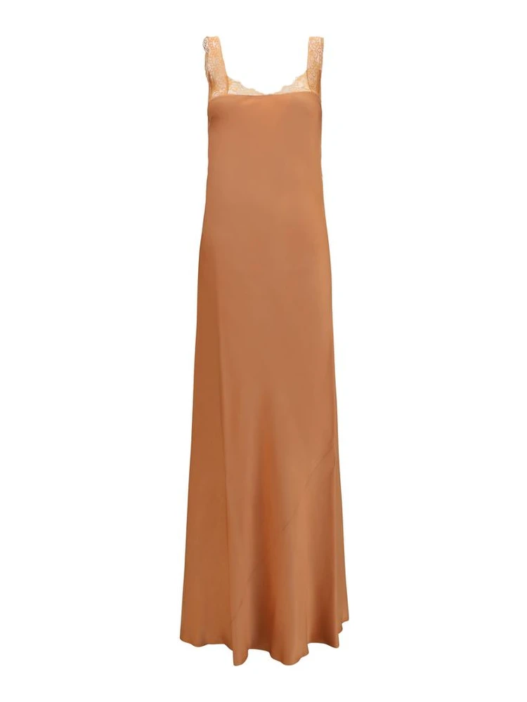 Beige Acetate Long Dress