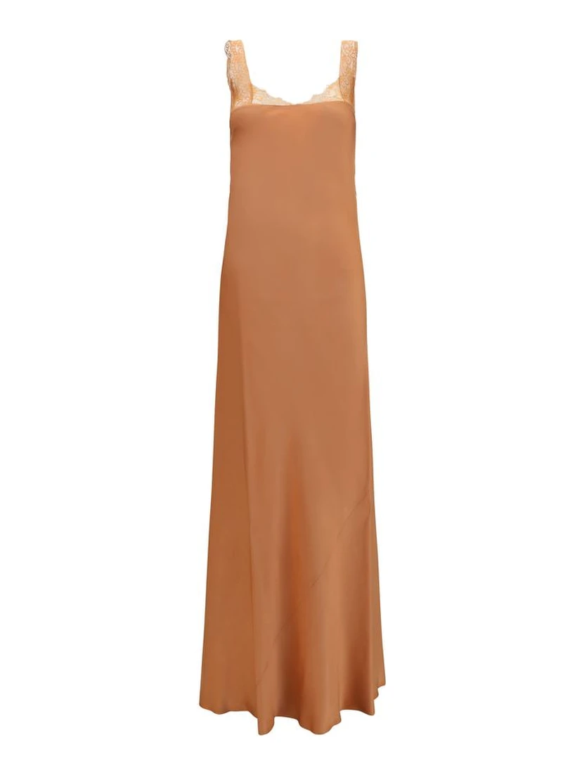 Beige Acetate Long Dress