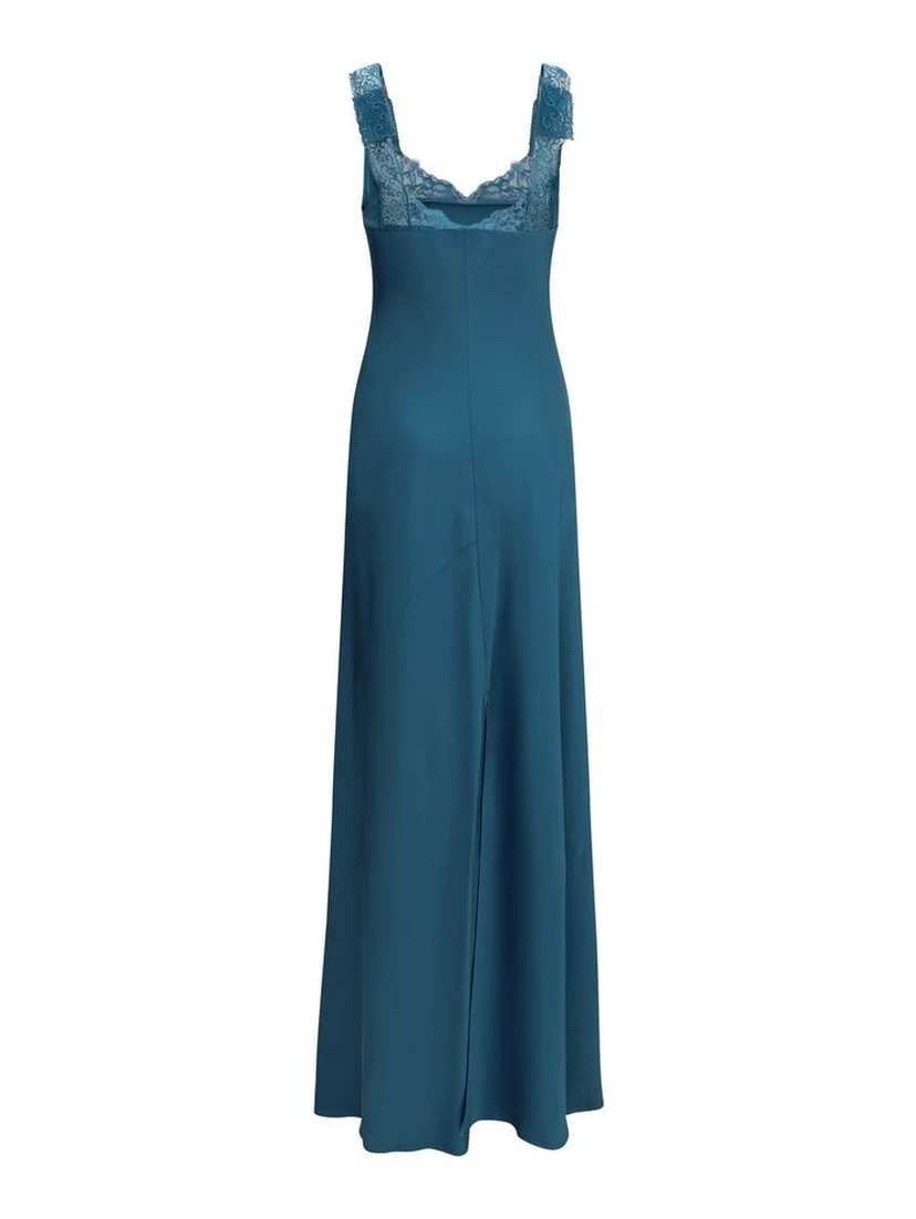 Blue Acetate Long Dress