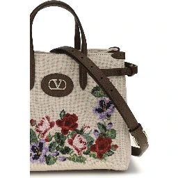 Beige Linen Shoulder Bag