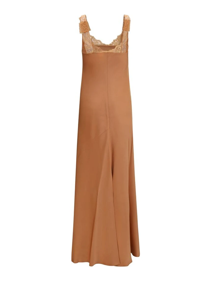 Beige Acetate Long Dress