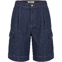 Blue Cotton Blend Men's Short