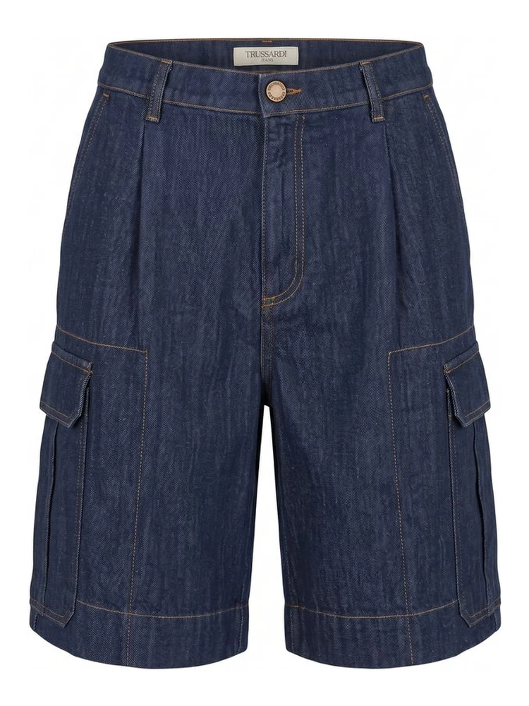 Blue Cotton Blend Men's Short