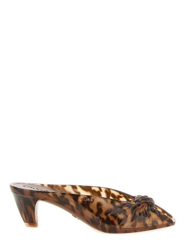 Brown Polyurethane Mid Heel Pumps
