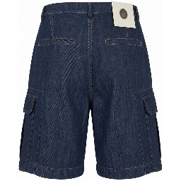 Blue Cotton Blend Men's Short