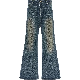 Blue Cotton Flared Jeans