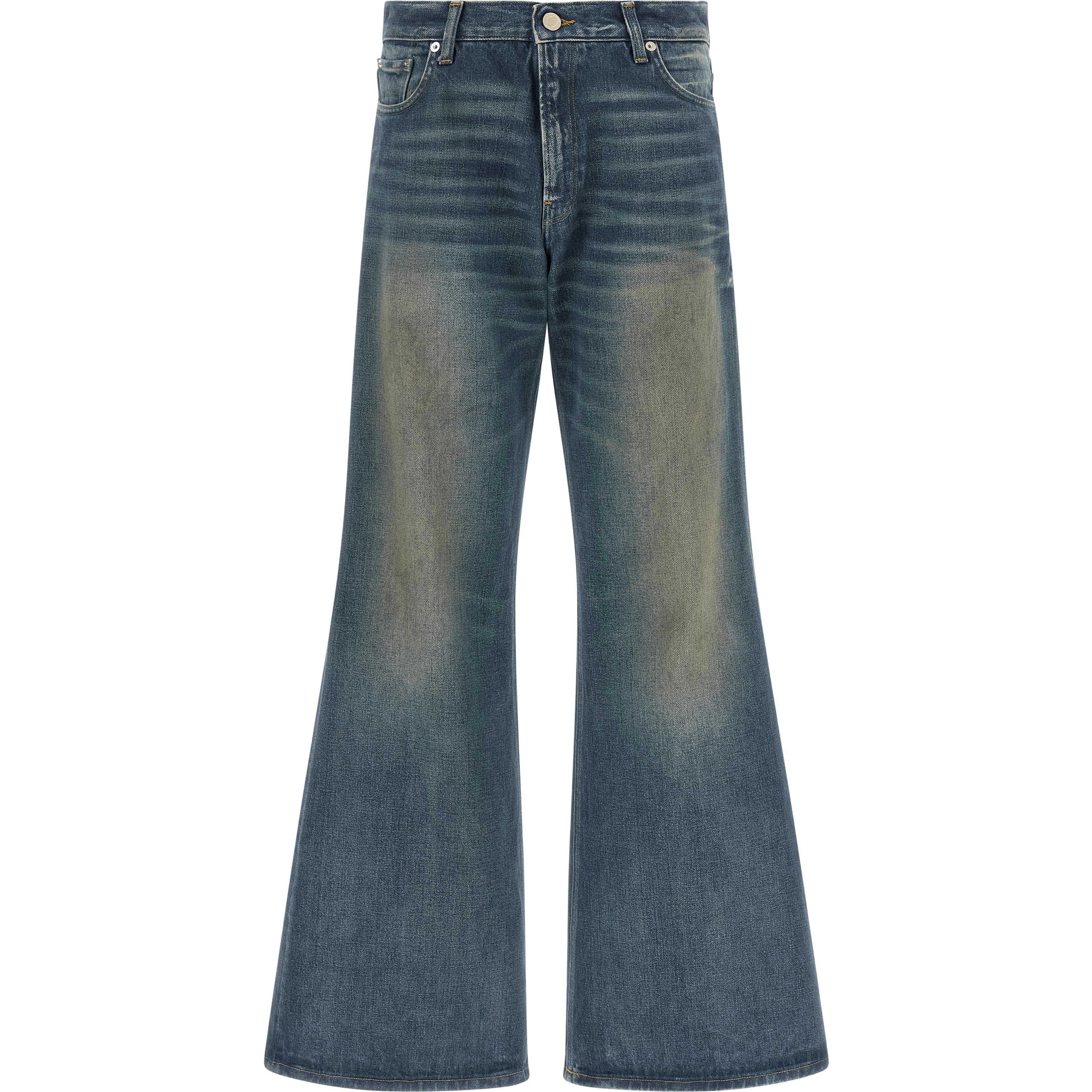 Blue Cotton Flared Jeans