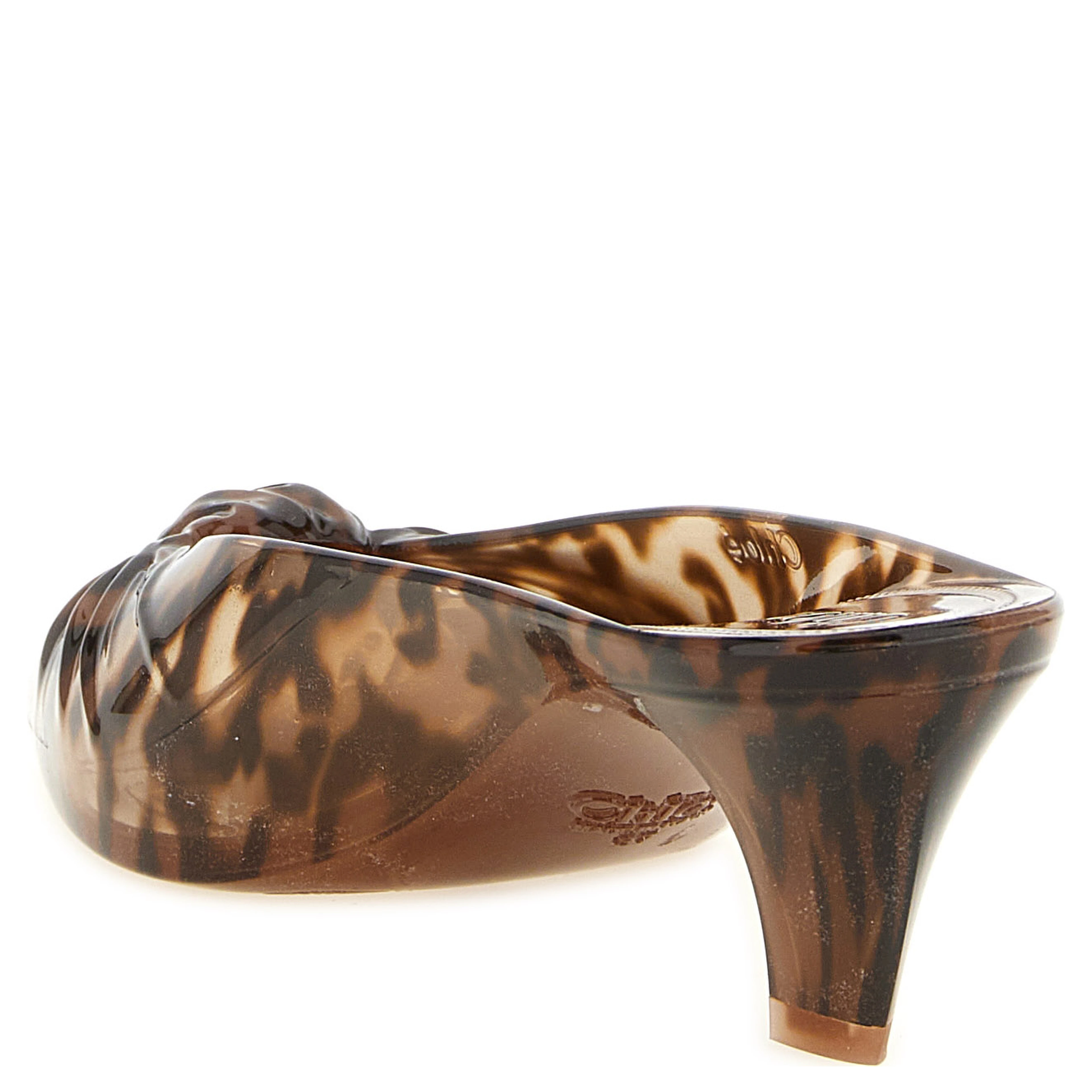 Brown Polyurethane Mid Heel Pumps