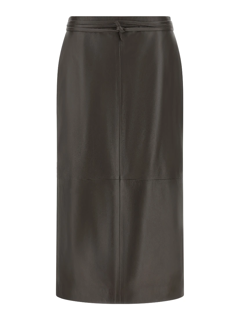 Brown Lamb Leather Midi Skirt