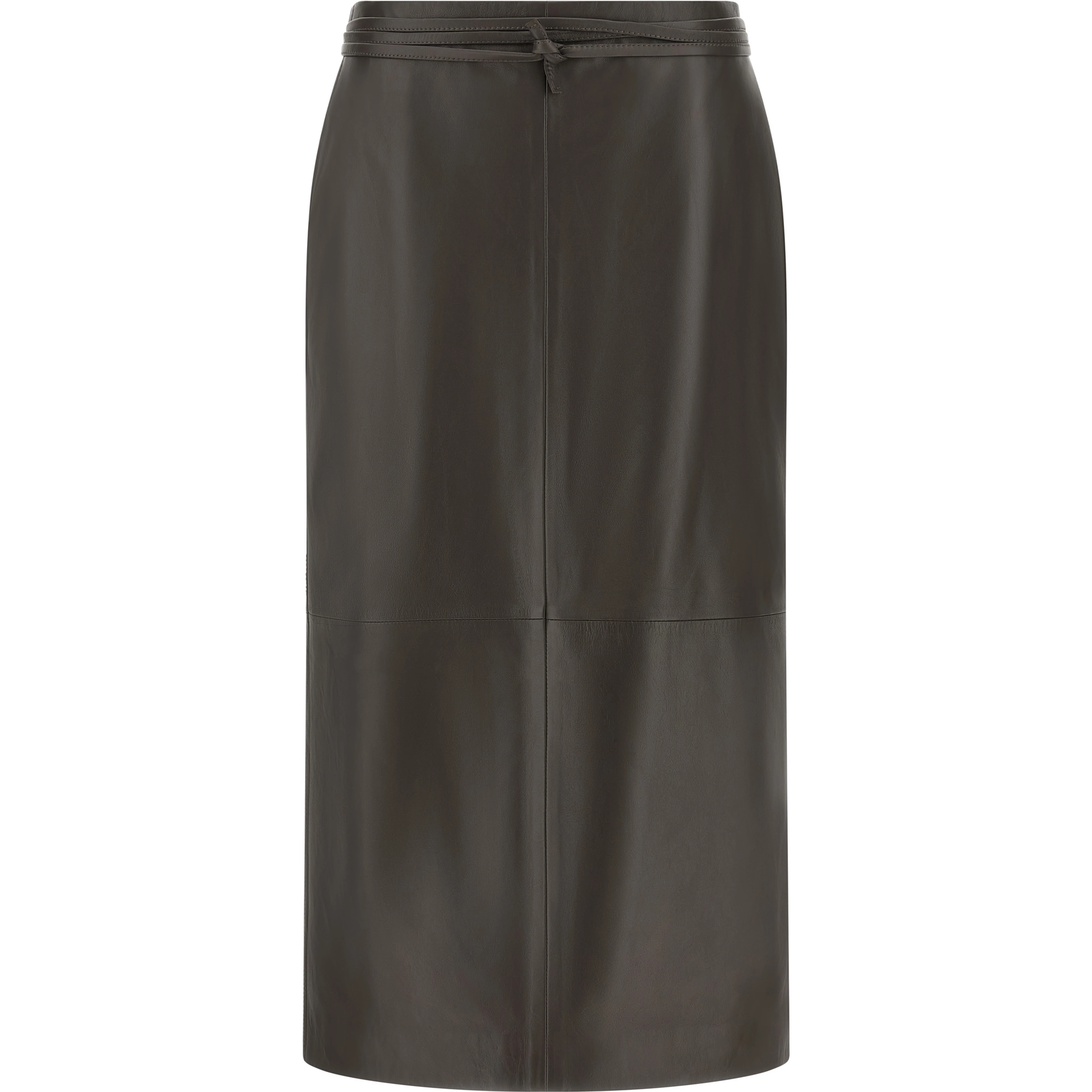 Brown Lamb Leather Midi Skirt