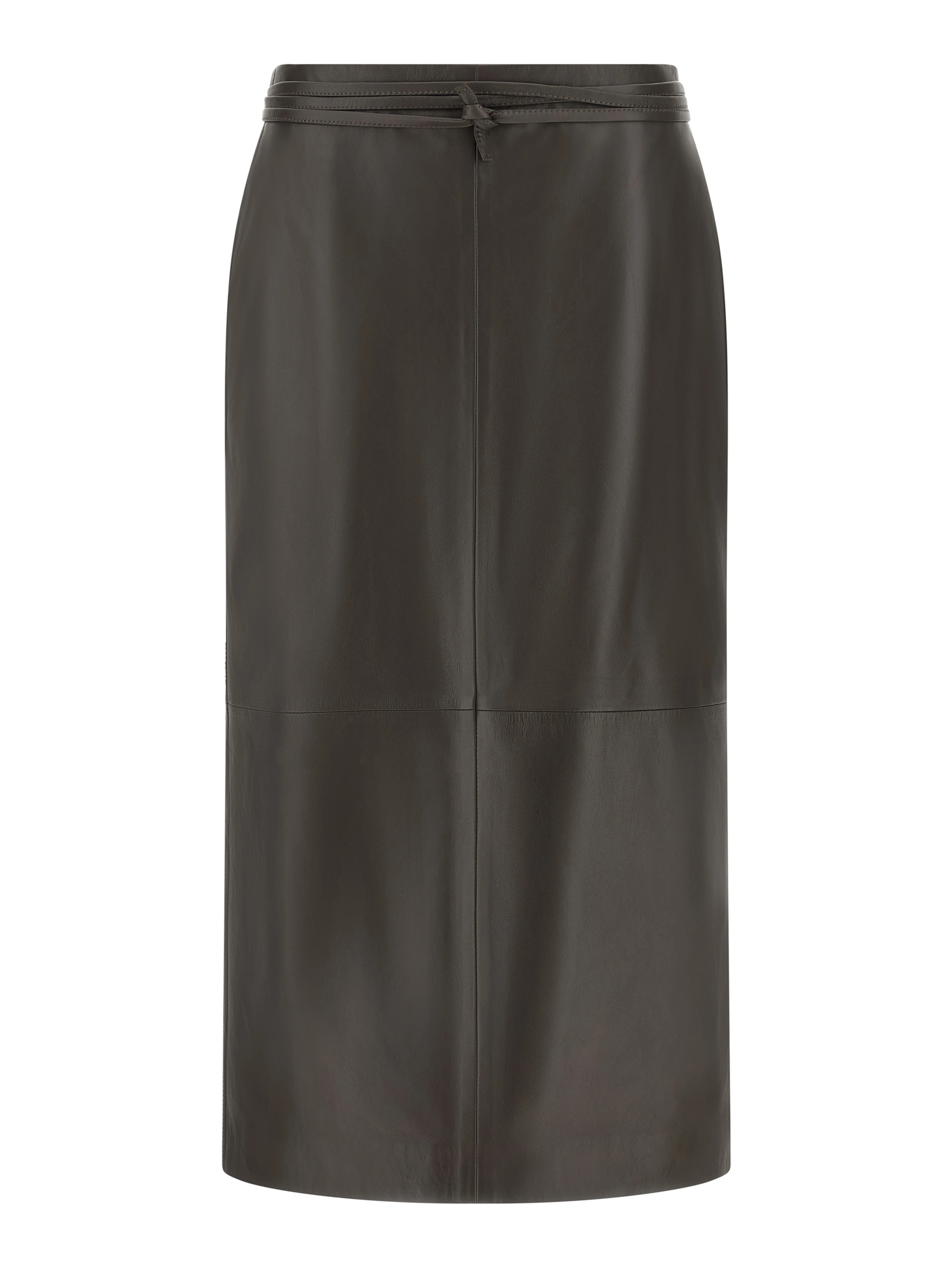 Brown Lamb Leather Midi Skirt