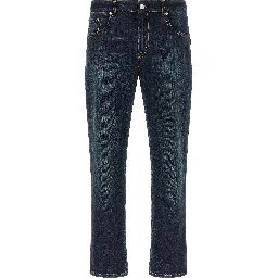 Blue Cotton Cropped Jeans