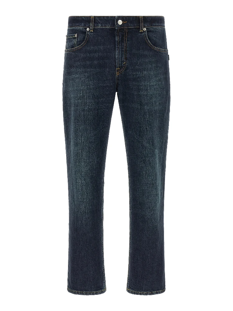 Blue Cotton Cropped Jeans