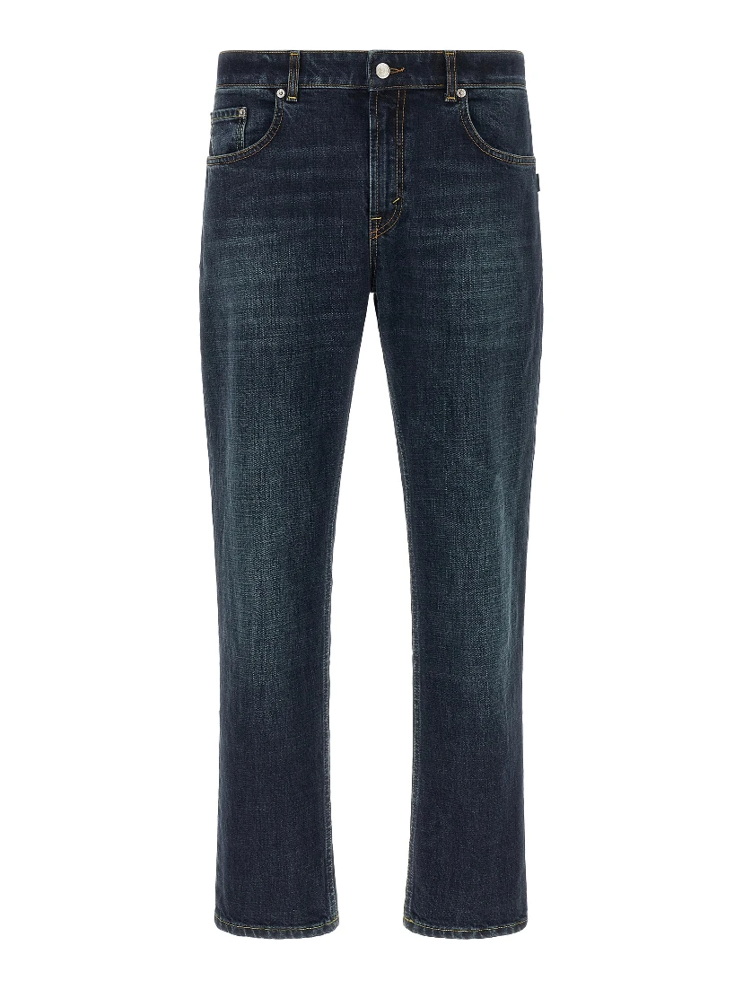 Blue Cotton Cropped Jeans