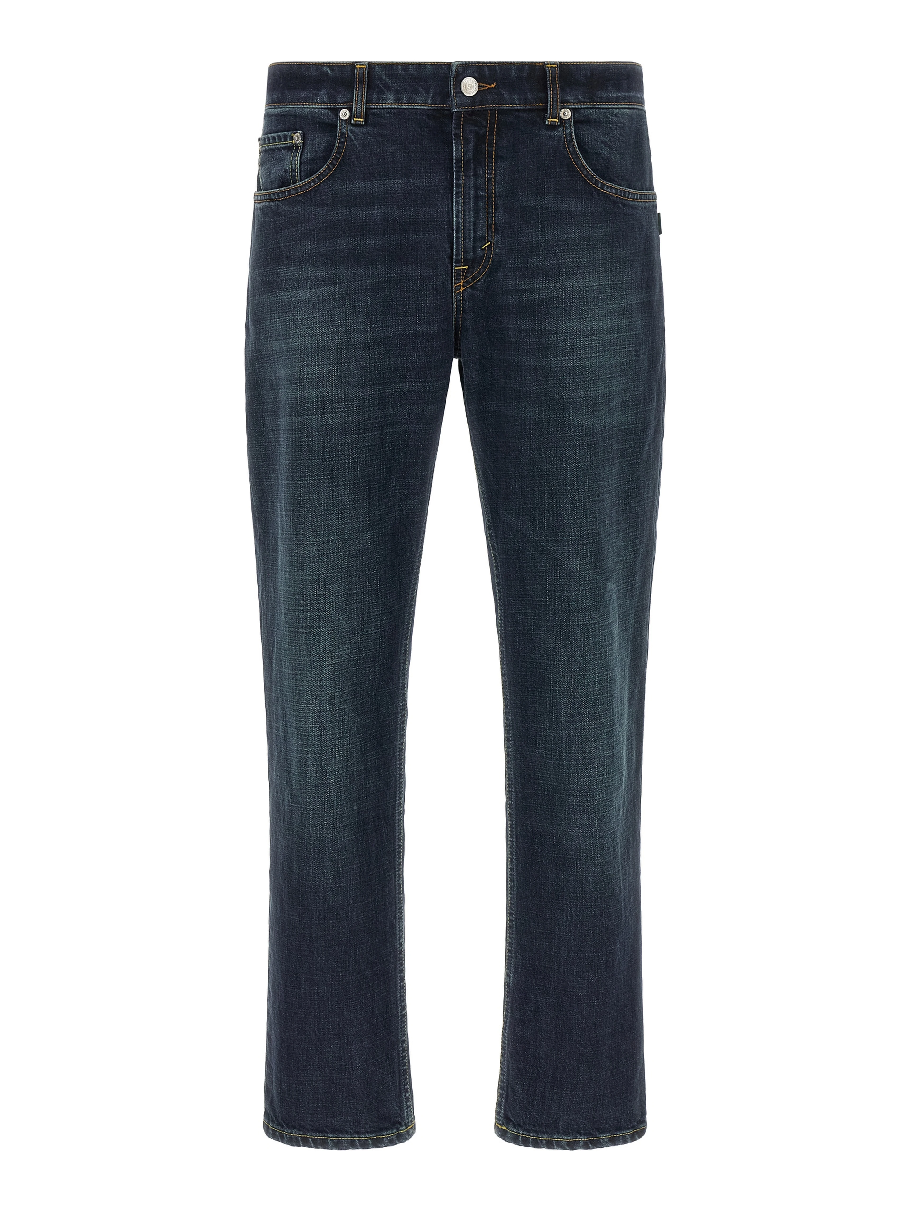 Blue Cotton Cropped Jeans