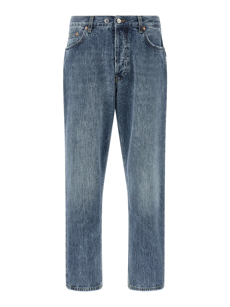 Blue Cotton Tapered Jeans