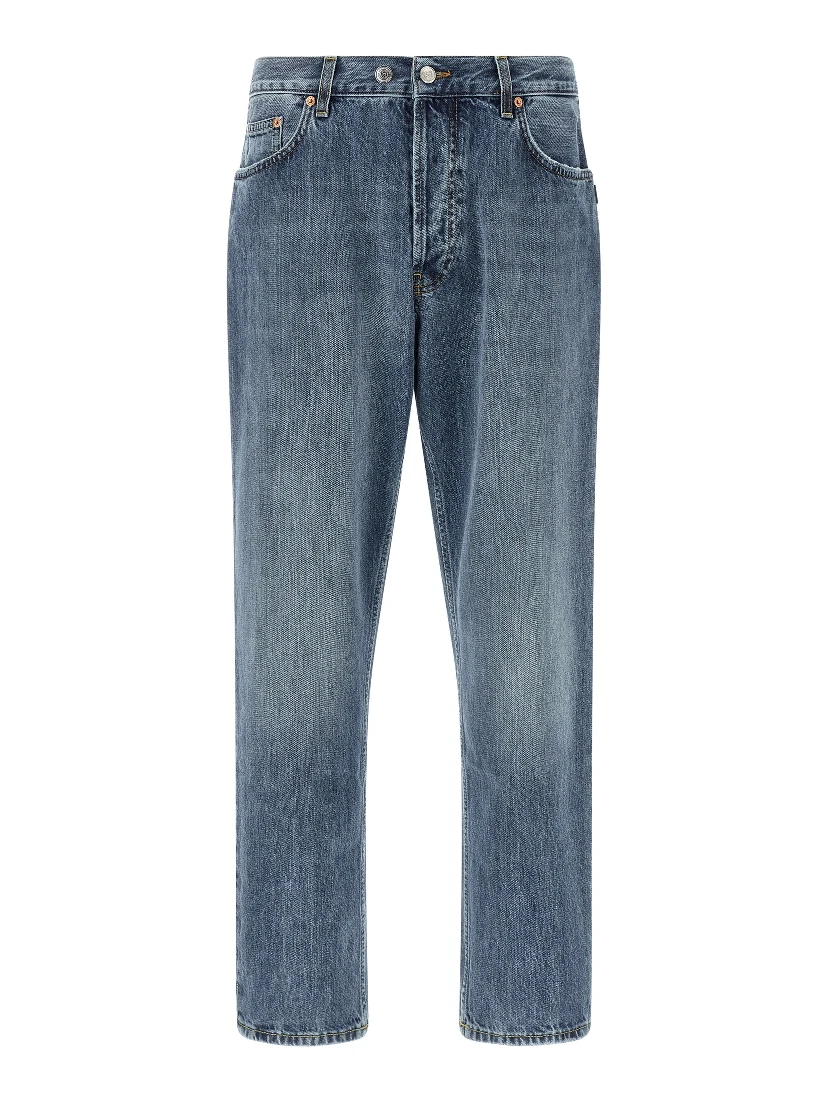 Blue Cotton Tapered Jeans