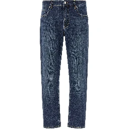 Blue Cotton Cropped Jeans