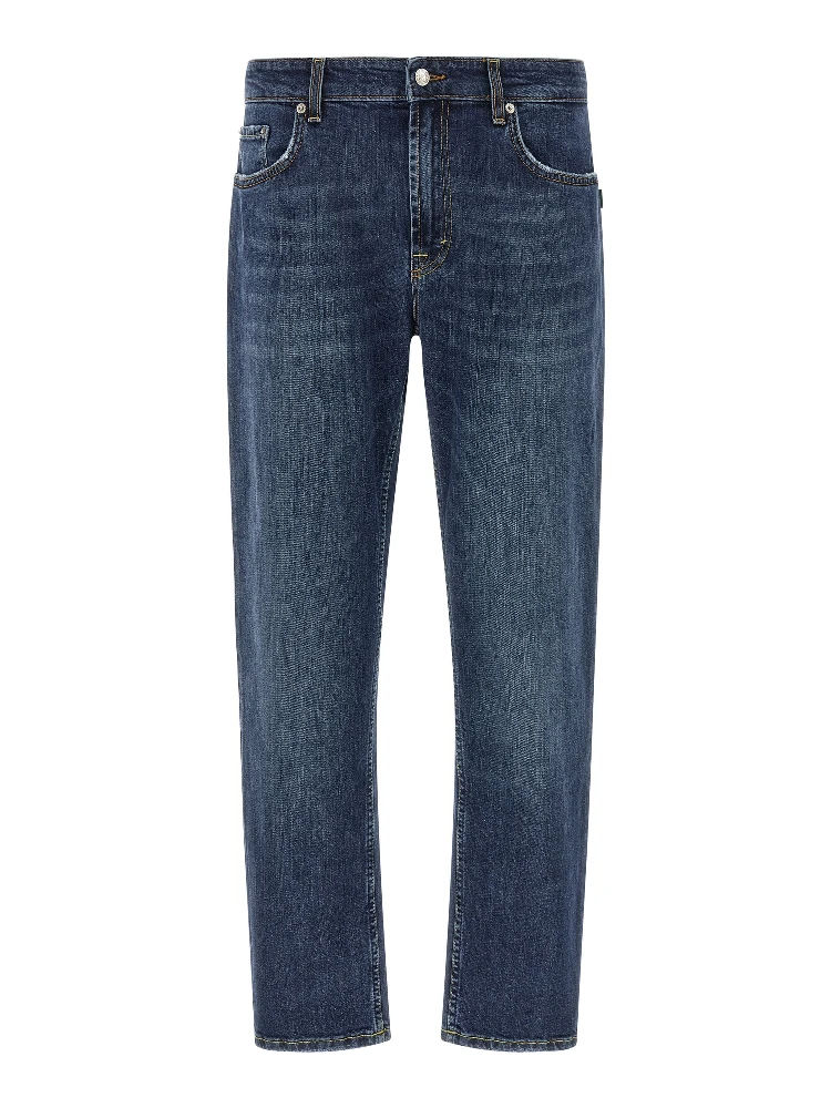 Blue Cotton Cropped Jeans