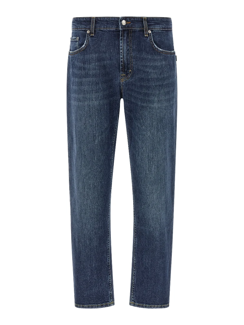 Blue Cotton Cropped Jeans