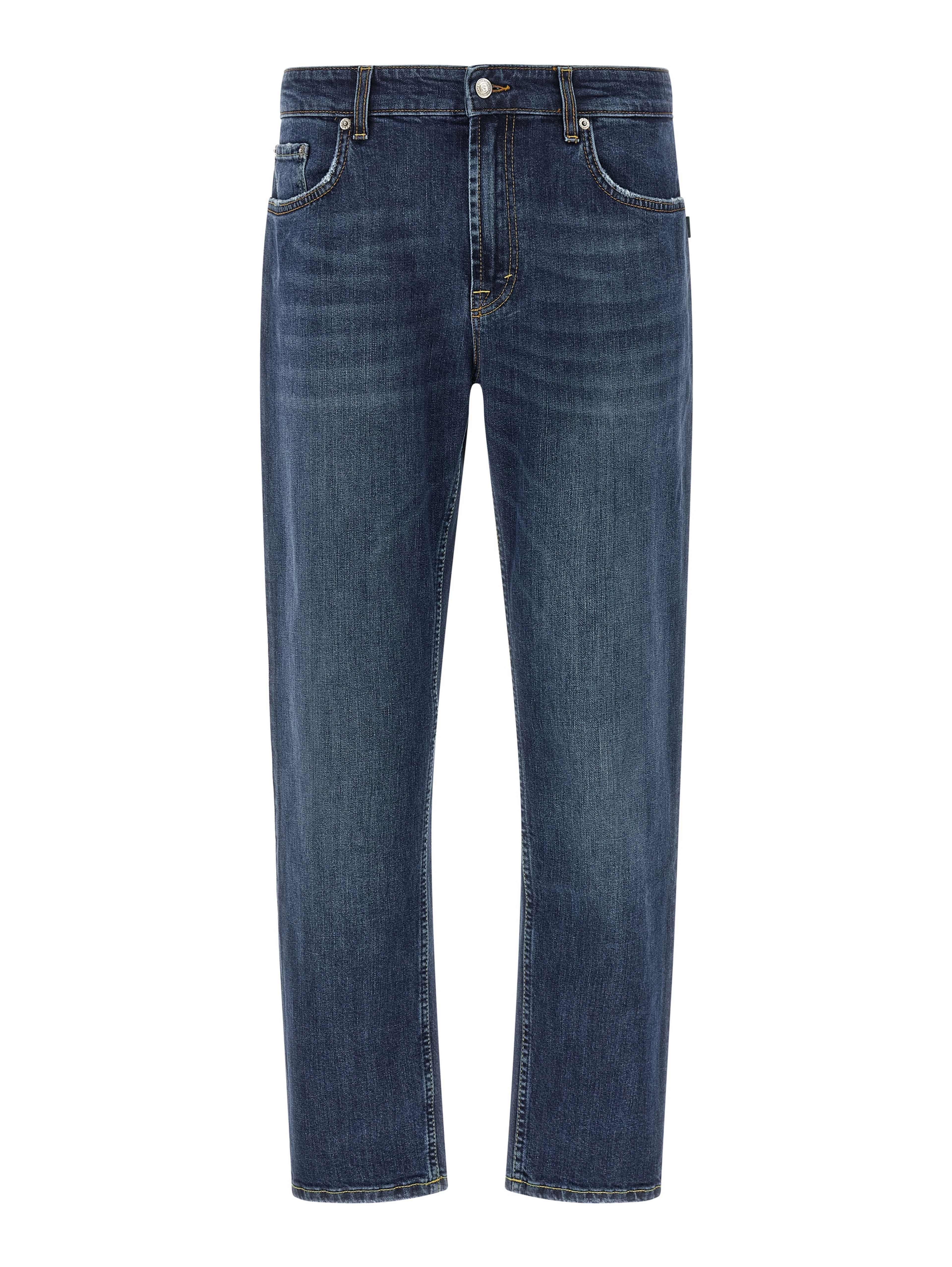 Blue Cotton Cropped Jeans
