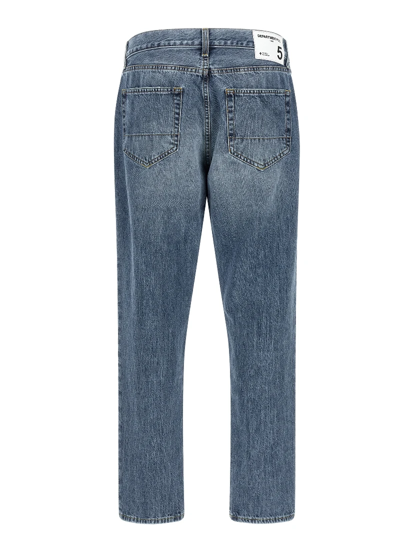 Blue Cotton Tapered Jeans