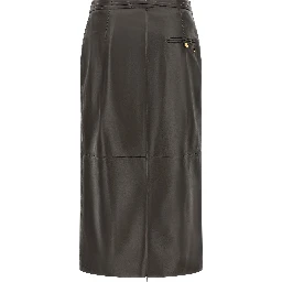 Brown Lamb Leather Midi Skirt